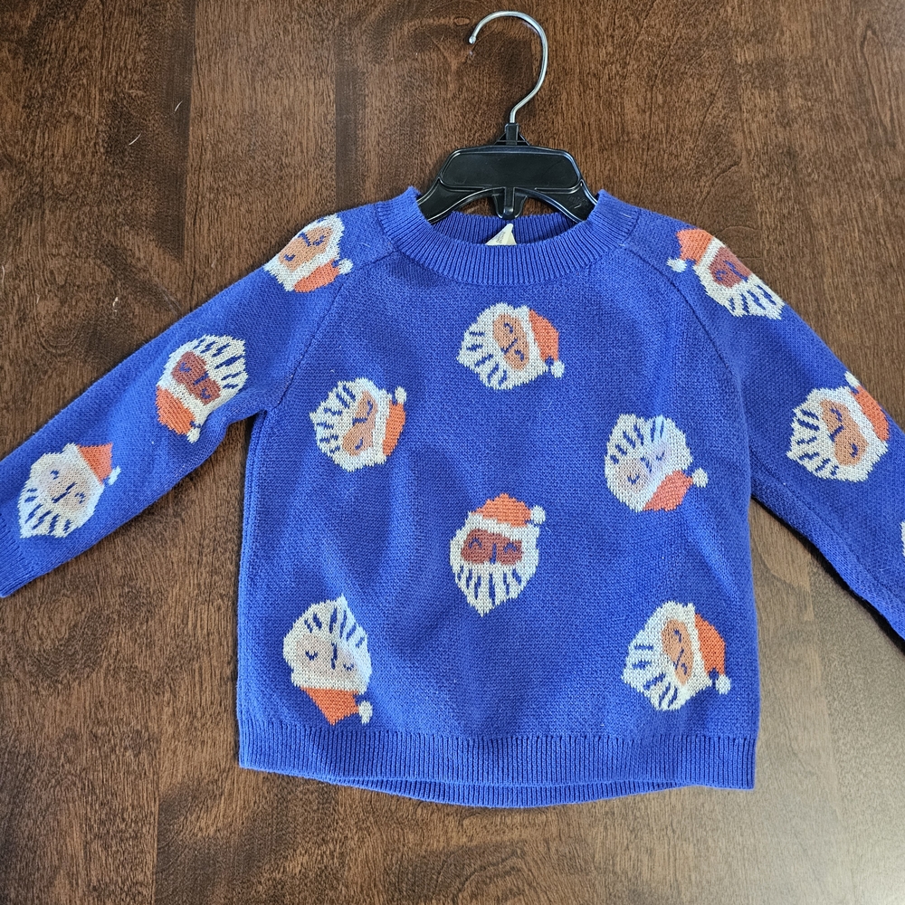 Tucker + Tate Blue Sweater with Santa Faces